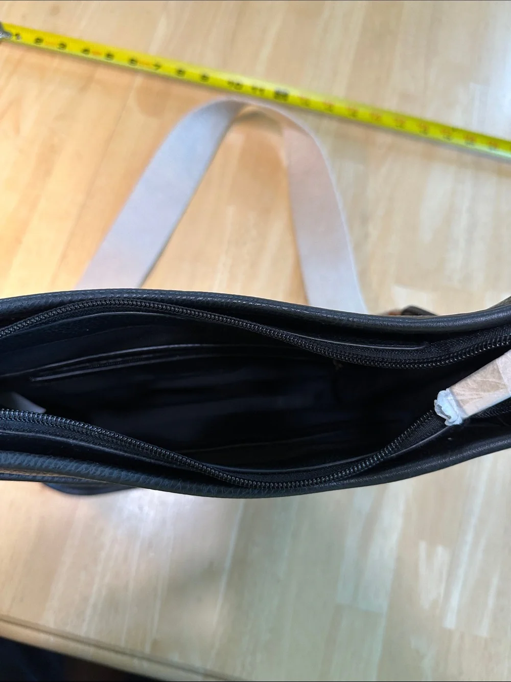 Metro Black Vegan Leather Crossbody with Patterned Strap